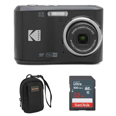 Kodak PIXPRO FZ45 Friendly Zoom 16MP Full HD Digital Camera, Black, Bundle with 32GB Memory Card and Camera Bag