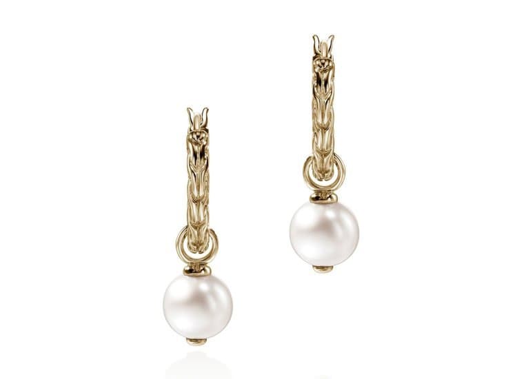 John Hardy JH Essential Pearl Hoop Earrings, Gold and Pearl