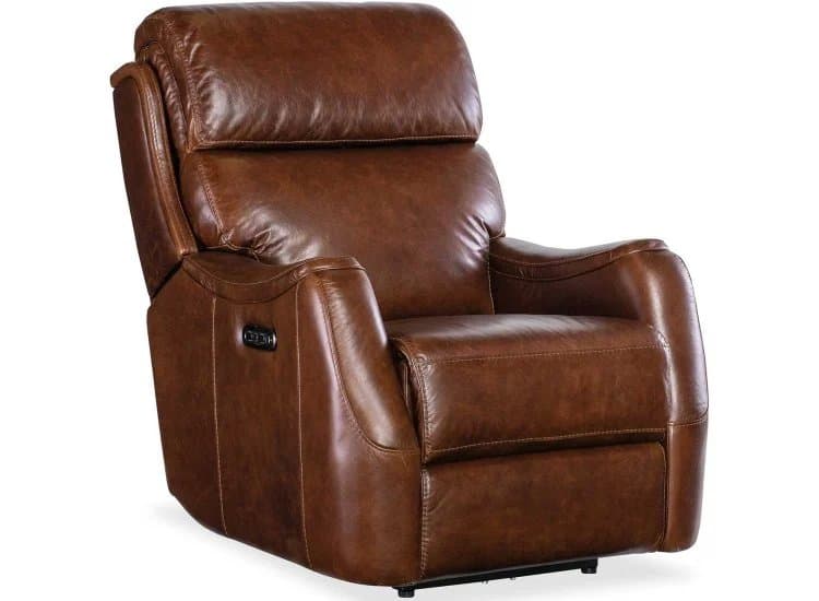 Hooker Furniture Harlan Power Recliner with Zero Gravity and Power Headrest, Carrington Walnut Leather