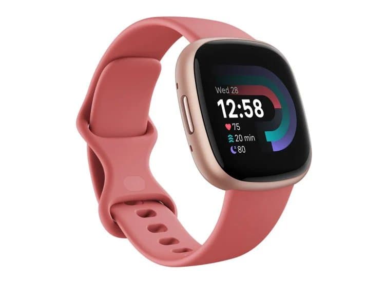 Fitbit Versa 4 Copper Rose Aluminum Pink Sand Strap Fitness Smartwatch, 24mm