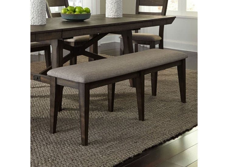 Liberty Furniture Upholstered Dining Bench Chair in Grey Linen|Dark Chestnut