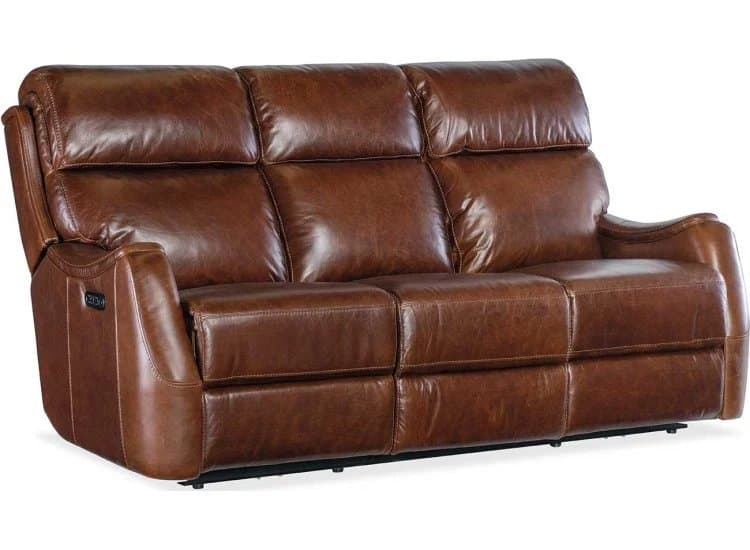 Hooker Furniture Harlan Power Sofa with Zero Gravity and Power Headrest, Carrington Walnut Leather
