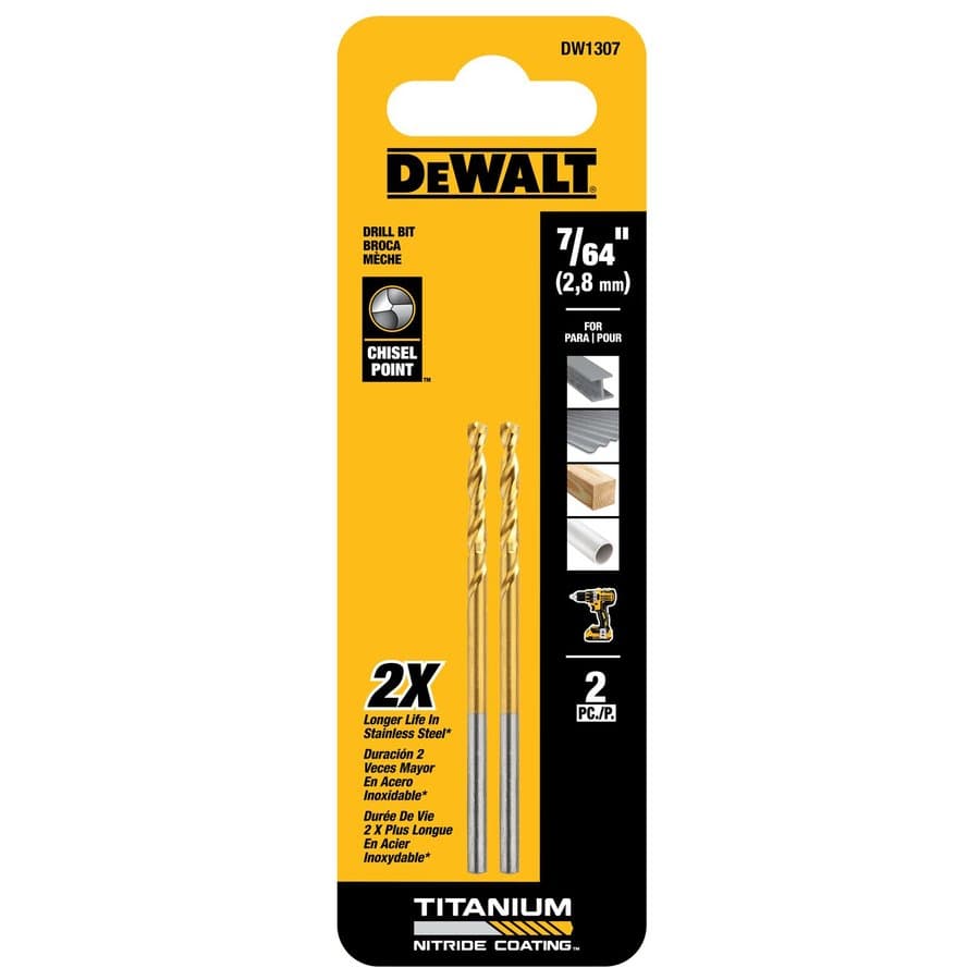 DEWALT 2 -Piece x Titanium nitride coated HSS Jobber length Twist Drill Bit