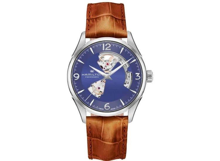 Hamilton Jazzmaster Open Heart Auto Blue Dial Brown Alligator Leather Watch, 42mm