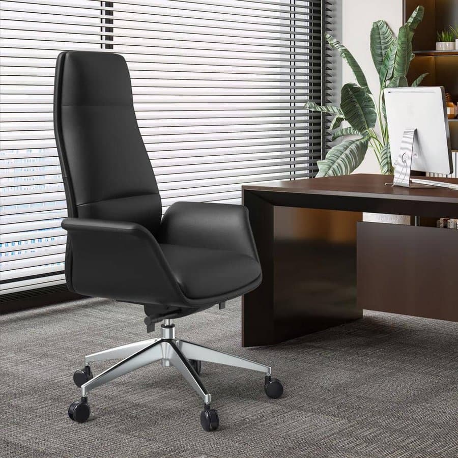 Celeste Faux Leather Adjustable Height Ergonomic Office Chair Swivel and Tilt, Black with Nonadjustable Arms