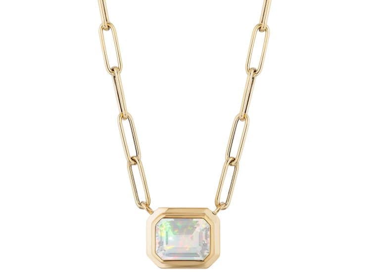 Goshwara Manhattan Pendant with Emerald Cut Bezel Set Opal in 18K Yellow Gold
