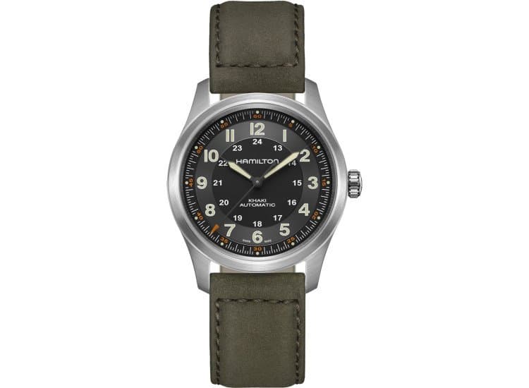 Hamilton Khaki Field Titanium Auto Black Dial Leather Strap Watch, 38mm