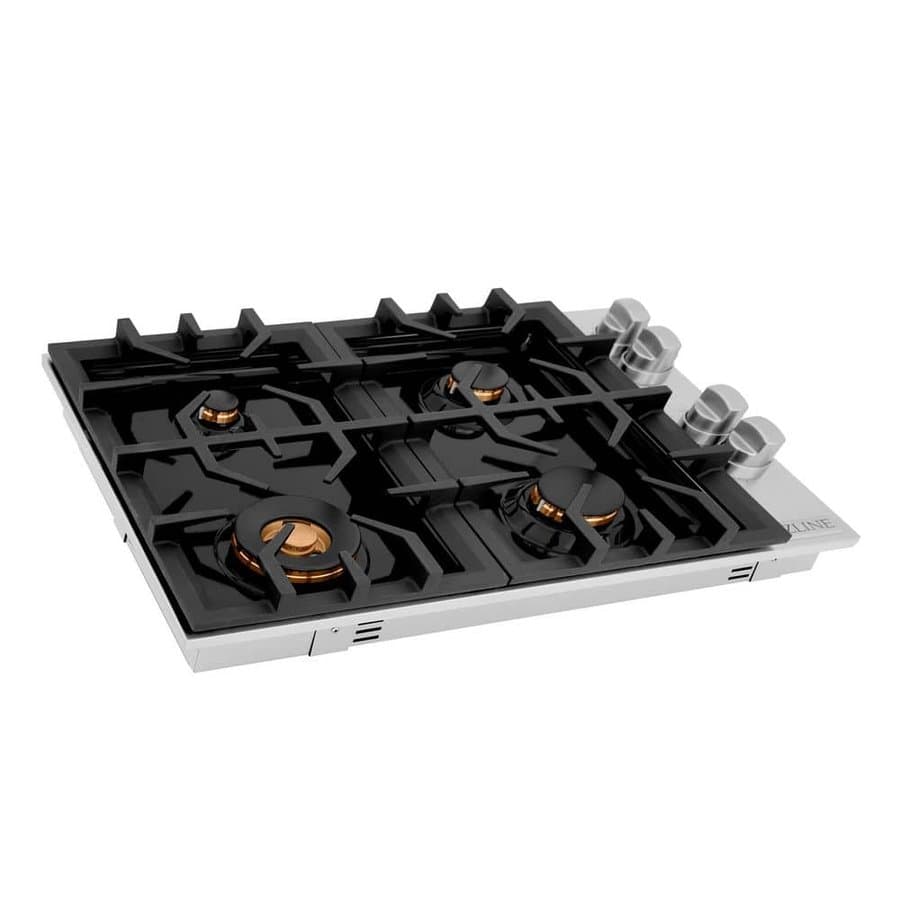 30 in. 4 Burner Top Control Porcelain Gas Cooktop with Brass Burners, Stainless Steel