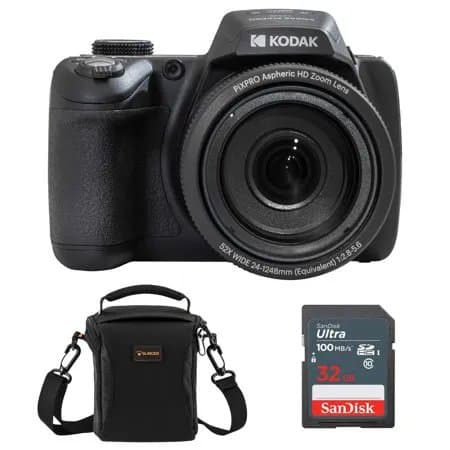 Kodak PIXPRO AZ528 Astro Zoom 16MP Full HD Digital Camera, Black, Bundle with 32GB Memory Card and Camera Bag