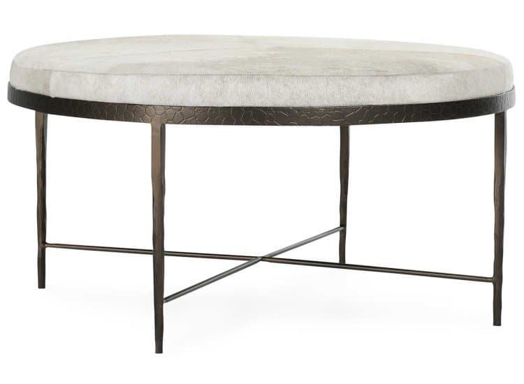 Classic Home Bose Hide Round Coffee Table 36" in Dusty Cream | Bronze
