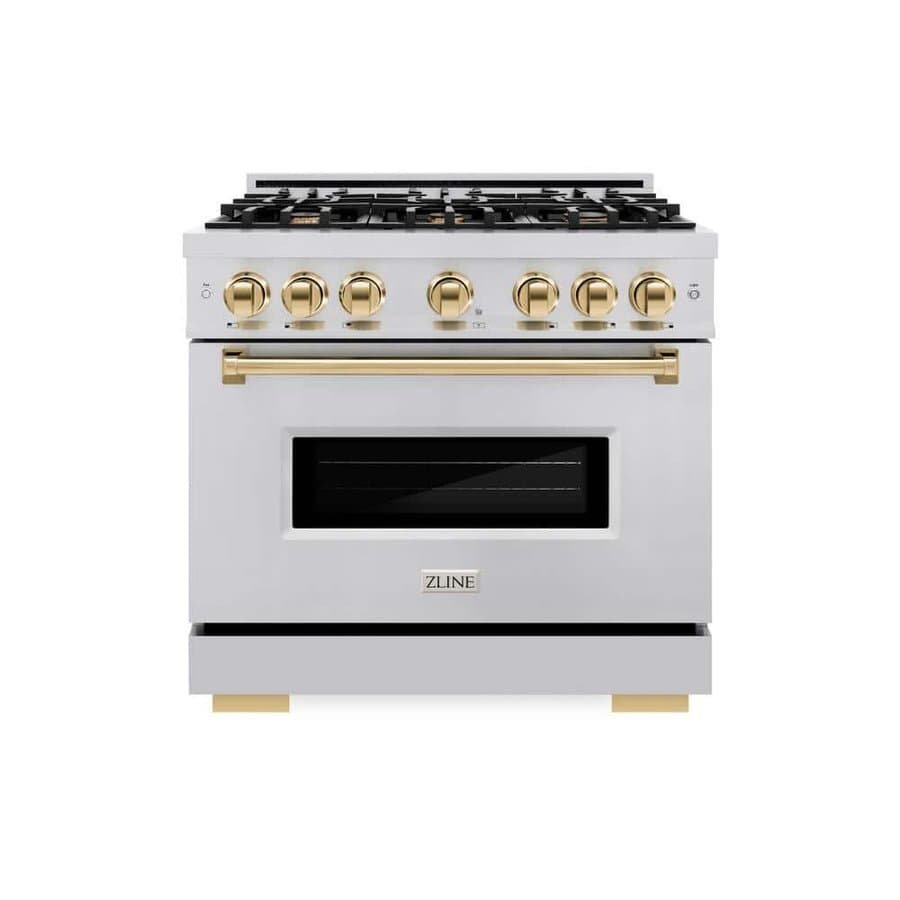 Classic 36 in. 6-Burner Dual Fuel Range with Convection Oven, Stainless Steel and Polished Gold