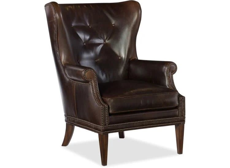Hooker Furniture Living Room Maya Wing Dark Leather Club Chair