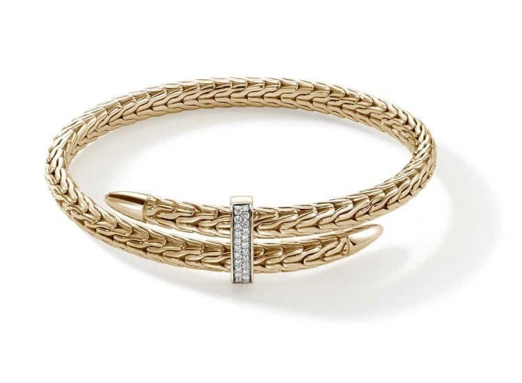 John Hardy Spear Flex Cuff with Diamonds-Size Medium-in 14K Yellow Gold