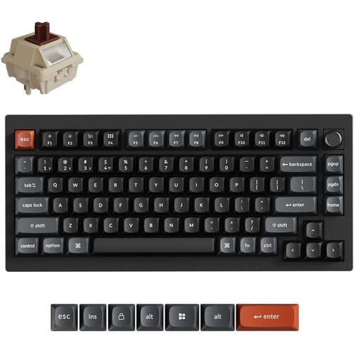 Keychron V1 Ultra 8K Wireless Mechanical Keyboard (Black, Keychron Silk POM Brown Switches)