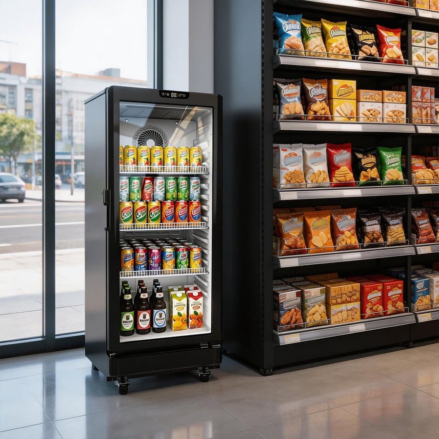 5.7 Cu.Ft Commercial Upright Beverage Display Refrigerator, Black With Glass Door