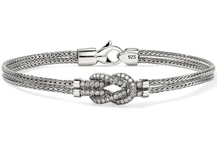 John Hardy Love Knot Bracelet, 3.6mm-Size Large-in Sterling Silver and Diamonds
