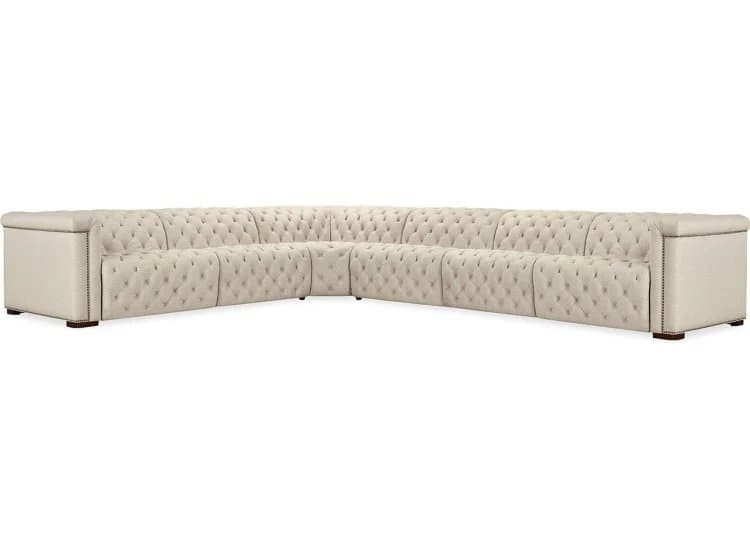 Hooker Furniture Living Room Savion Deux 6 Seat Sectional with Four Power Recliners and Seven Power Headrests, Aries Beach