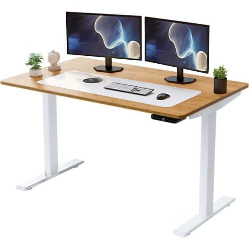 Uncaged Ergonomics Rise Up Electric Adjustable Height Sit/Stand Desk (White Frame, Natural Bamboo Desktop)