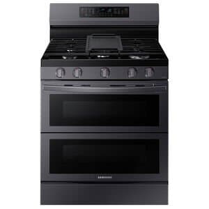Samsung 30 in. 6 cu. ft. Smart Air Fry True European Convection Double Oven Gas Range with 5 Sealed Burners & Griddle-Black Stainless