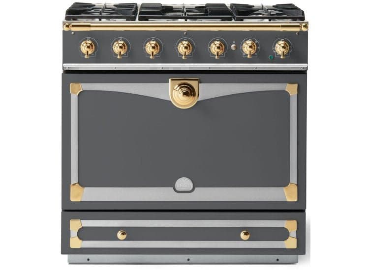 La Cornue CornuFe 90 Albertine 36 In. Graphite With Polished Brass Trim Dual Fuel Range - C9GF
