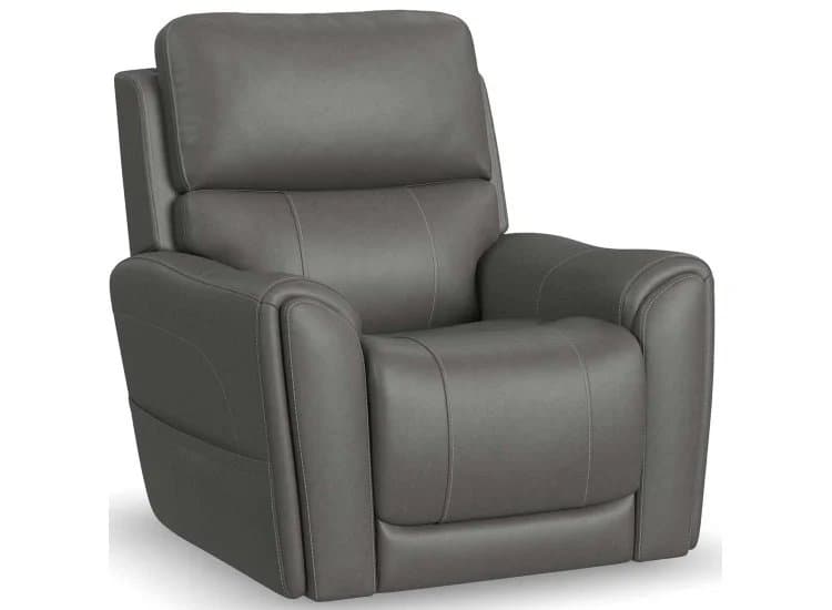 Flexsteel Carter Power Rocking Recliner with Power Headrest, Lumbar, Heat & Massage, Smoke Fabric