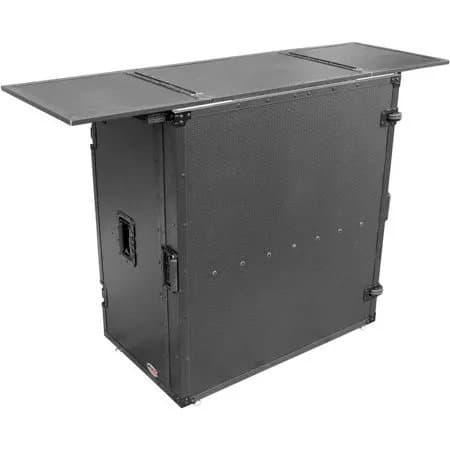ProX XS-DJSTN Transformer Series Fold-Away DJ Performance Desk Facade with Wheels, Black on Black