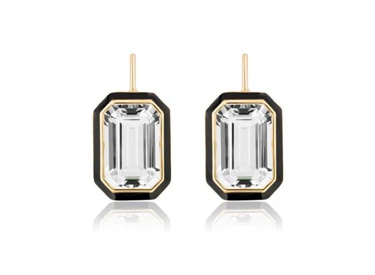 Goshwara Queen Emerald Cut Rock Crystal Enamel Drop Earrings