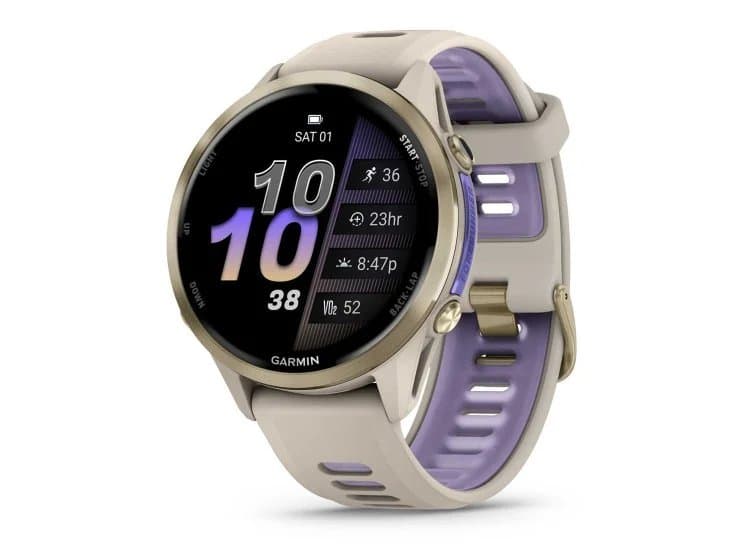 Garmin Forerunner 970 Smartwatch 47mm Soft Gold Titanium Case with French Gray/Translucent Indigo Band