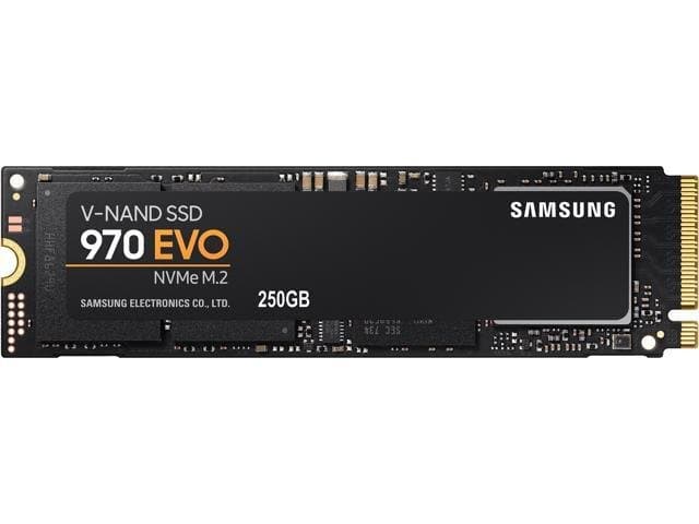 SAMSUNG 970 EVO M.2 2280 250GB PCIe Gen3. X4, NVMe 1.3 64L V-NAND 3-bit MLC Internal Solid State Drive (SSD) MZ-V7E250BW