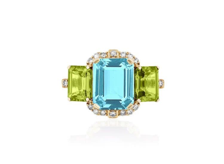 Goshwara Gossip Three-Stone Cocktail Ring with Blue Topaz and Peridot