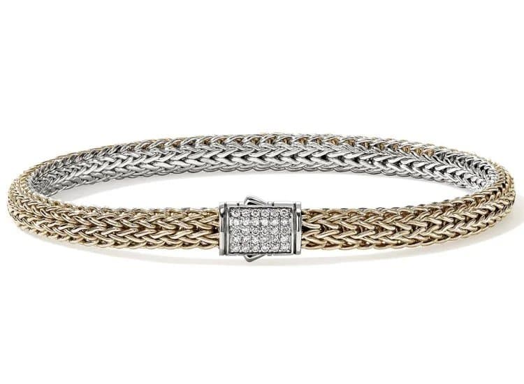 John Hardy Icon Reversible Bracelet 5mm-Size Medium-with Diamonds, Gold and Sterling Silver