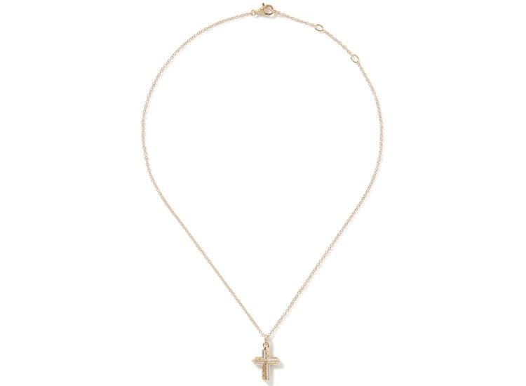 John Hardy Cross Pendant Necklace-16-18 Inch-in Gold and Diamonds