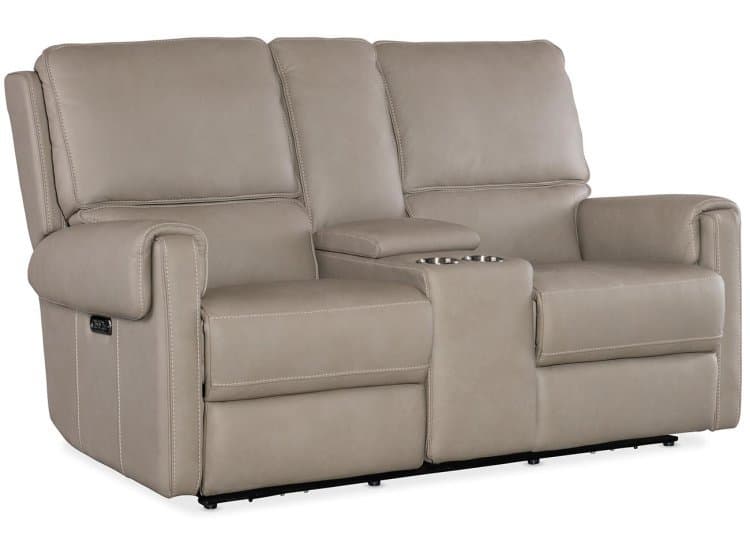 Hooker Furniture Somers Power Console Loveseat with Power Headrest, Taupe Leather