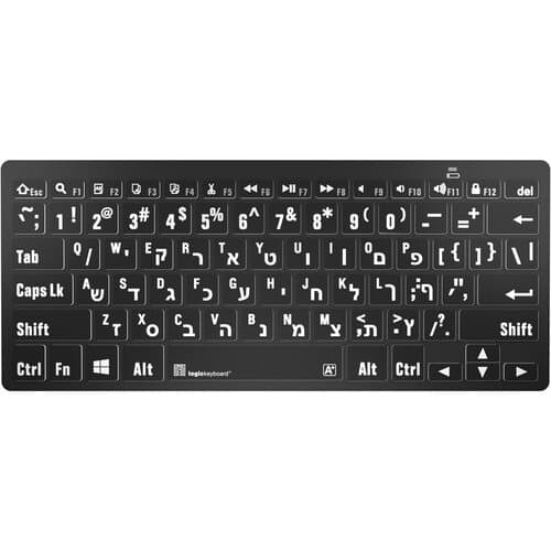 Logickeyboard LargePrint White-on-Black Bluetooth Mini Keyboard (Windows, US English & Hebrew)