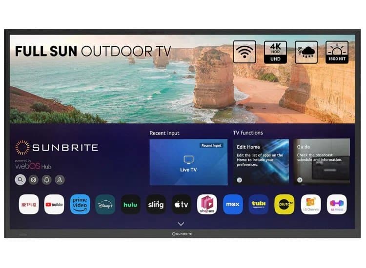 SunBrite Solis Series Outdoor TV 75-Inch Full Sun 4K Smart, Black