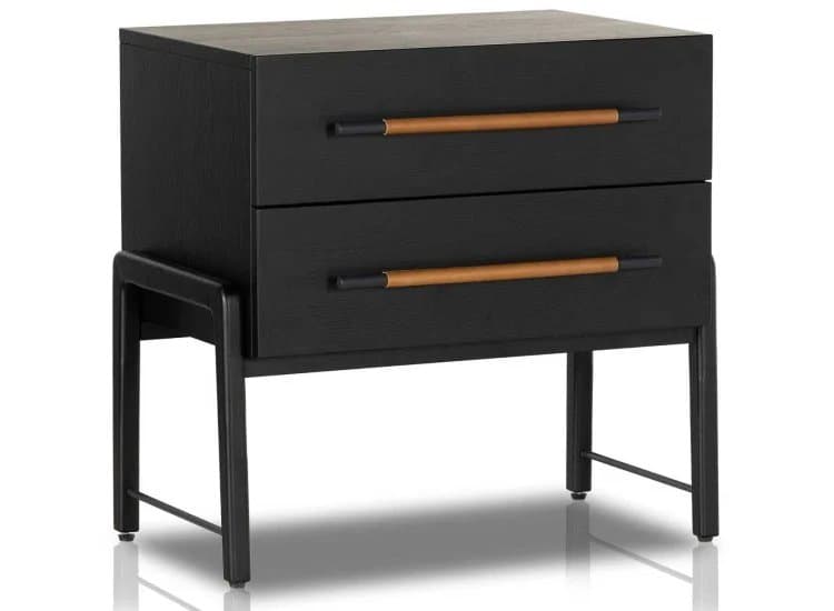 Four Hands Rosedale Nightstand with 2 Drawers, Ebony Oak Veneer
