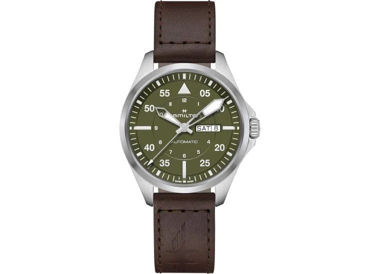 Hamilton Watch Khaki Aviation Pilot Day Date Auto 42mm with Green Dial