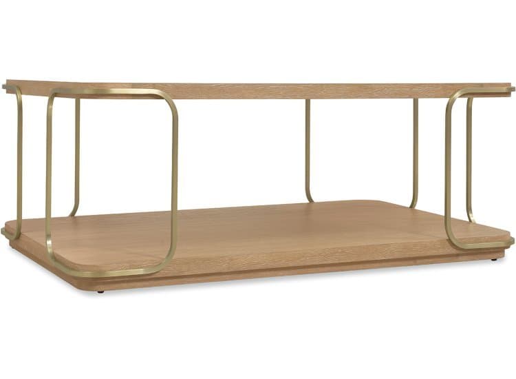 Hooker Furniture Banyon Bay Rectangle Cocktail Table in Light Desert Oak | Brushed Brass