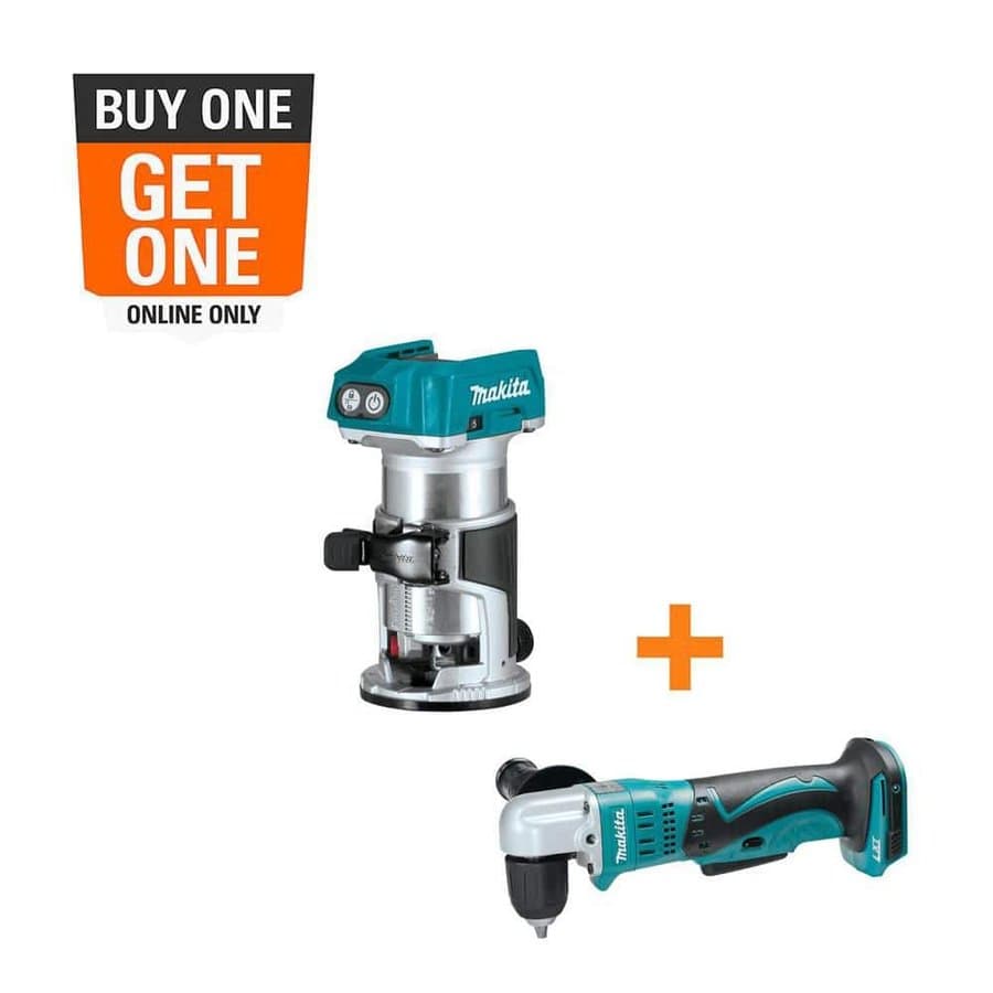 18V LXT Lithium-Ion Brushless Variable Speed Compact Router with Built-In LED Light with 18V LXT 3/8 in. Angle Drill