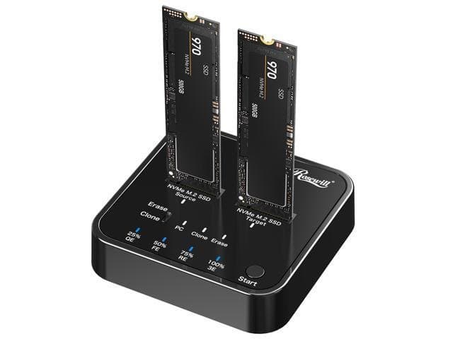 Rosewill M.2 NVMe Cloner + Eraser, M.2 Duplicator Dual Bay NVMe Enclosure, Tool-Free 20Gbps USB3.2 Gen 2X2 SSD to USB Adapter M.2 Docking Station for