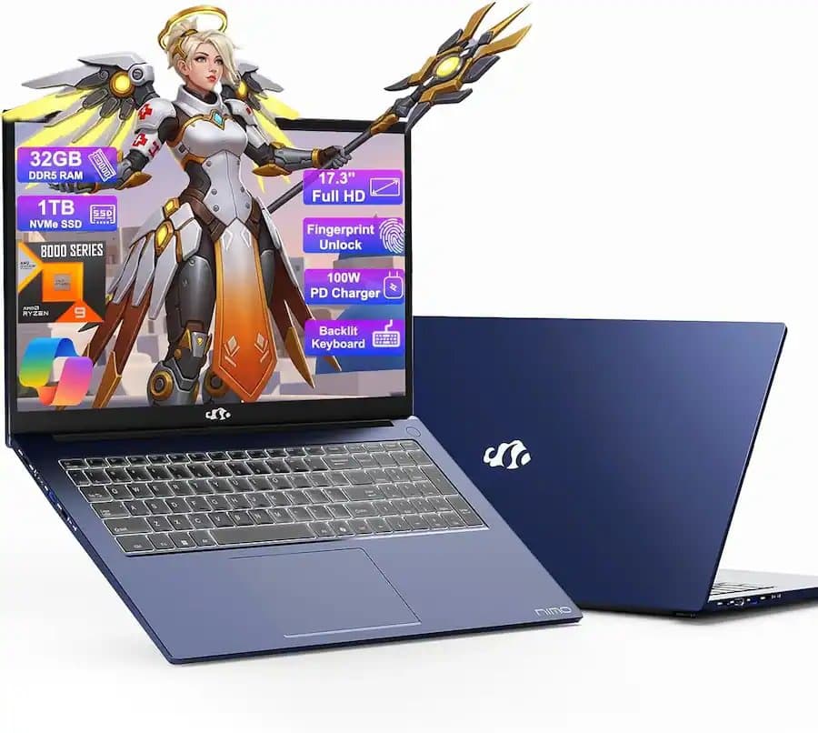 NIMO 17.3 Gaming-Laptop AI Ryzen 9 8945HS 32GB RAM 1TB SSD USB-C 4.0 AI-Enhanced for Copilot VR Ready