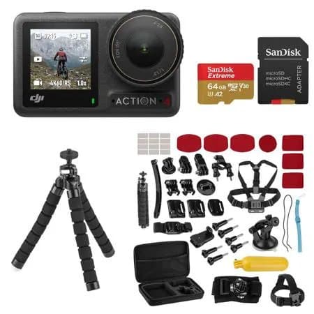 DJI Osmo Action 4 Camera Standard Combo, Bundle with Froggi Extreme Sport Accessory Kit and 64GB microSDXC Memory Card