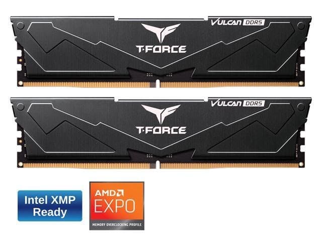 Team T-Force Vulcan 16GB (2 x 8GB) 288-Pin PC RAM DDR5 5200 (PC5 41600) Desktop Memory Model FLBD516G5200HC40CDC01