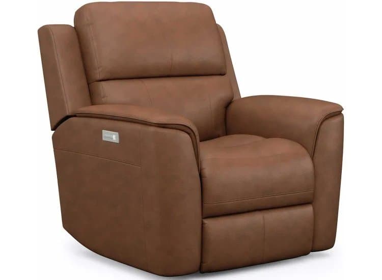 Flexsteel Henry Power Recliner With Power Headrest & Lumbar, Caramel Leather