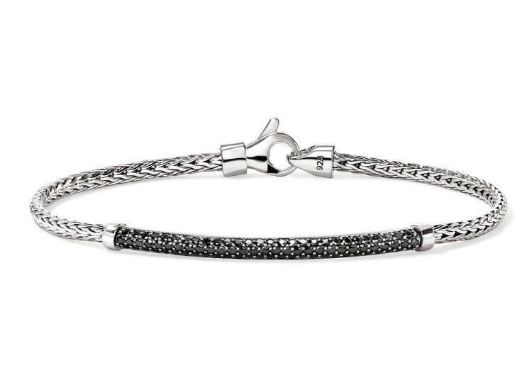 John Hardy JH Essential Pave Bracelet, 2.5mm-Size Medium-with Treated Black Sapphires, Sterling Silver