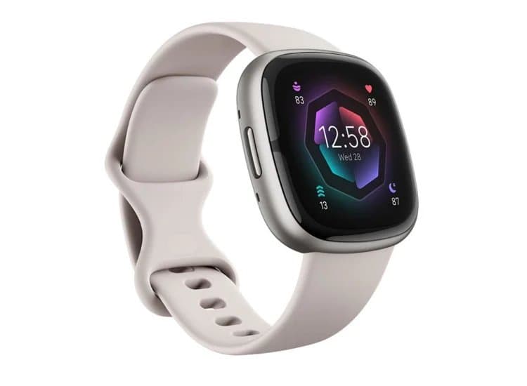 Fitbit Sense 2 Platinum Aluminum Lunar White Strap Advanced Health & Fitness Smartwatch, 24mm