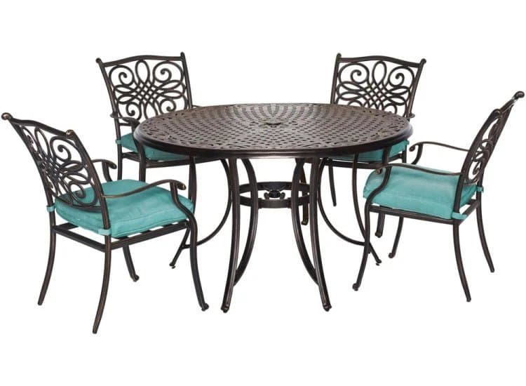 Hanover Traditions 5-Piece Dining Patio Set In Blue With 48" Cast-Top Table