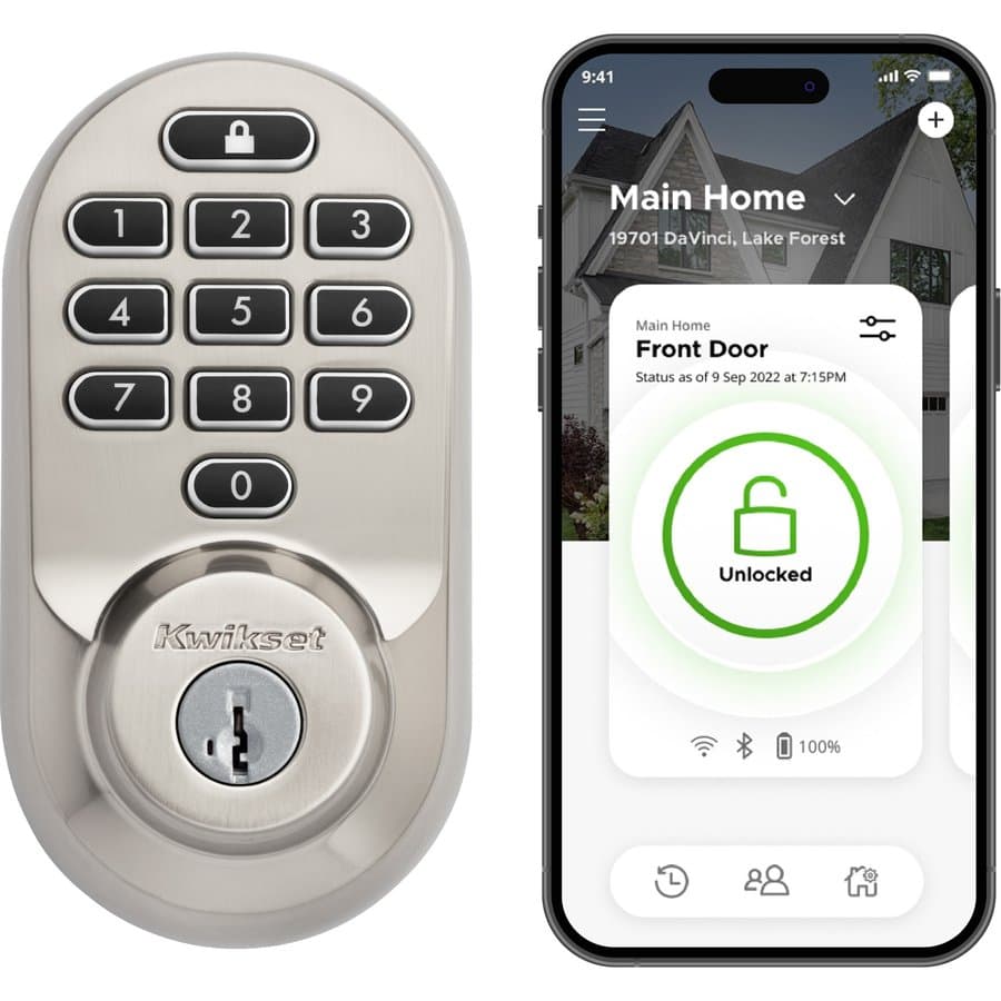 Kwikset Aura Reach Matter + Bluetooth Smart Home Compatible Satin Nickel Smart Bluetooth Touchscreen Keypad Electronic Deadbolt Lock ft. SmartKey Security