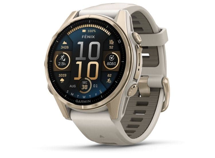 Garmin fenix 8 Smartwatch 43mm AMOLED Sapphire, Soft Gold with Fog Gray Silicone Band