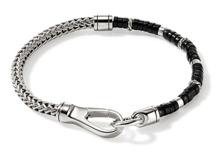 John Hardy Heishi Chain Bracelet-Size Large-in Sterling Silver with Treated Black Onyx